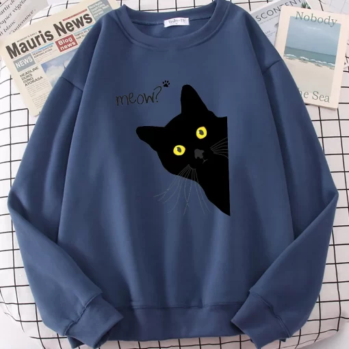 MahqMeow Black Cat Printed Mens Sweatshirts Funny Cute Long Sleeves Casual Personality Clothes Fleece Autumn Warm