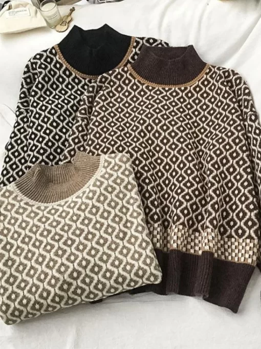 Nb9dVintage Women s Turtleneck Sweater Pullover 2023 Autumn Winter New Loose Warm Knit Sweaters Korean Fashion