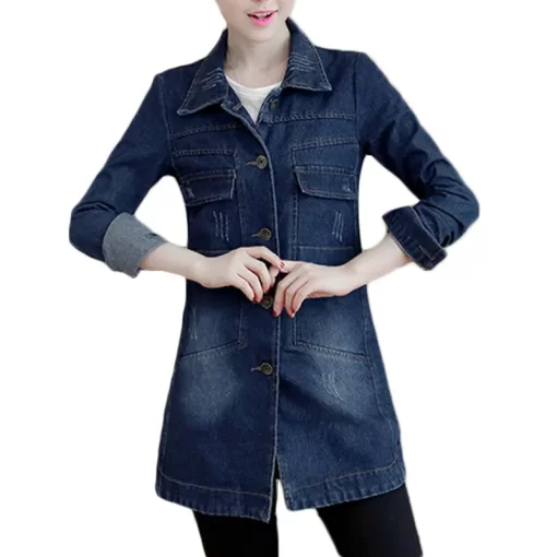 New Autumn Winter Korean Denim Jacket 5XL Women Slim Long Base Coat Women s Frayed Navy.jpg (1)