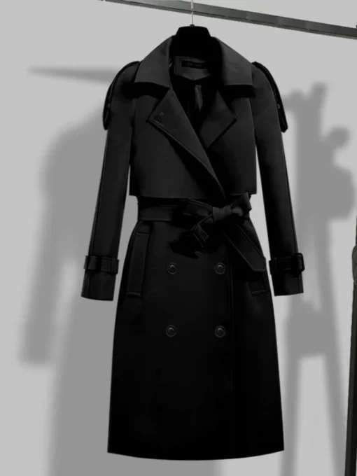 New Trench Coat for Women 2023 Winter Autumn Solid Lapel Double breasted Long Overcoat Tops Windbreaker.jpg (2)