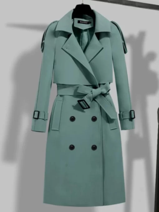 New Trench Coat for Women 2023 Winter Autumn Solid Lapel Double breasted Long Overcoat Tops Windbreaker.jpg