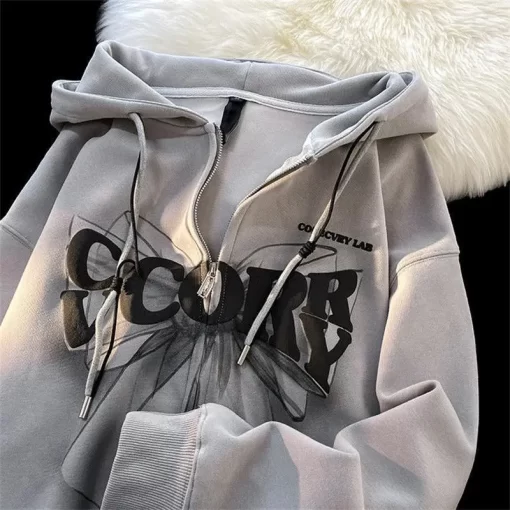 Odd9Deeptown Hip Hop Oversized Zip Up Hoodies Women Harajuku Grunge Graphic Print Sweatshirts Thin Couple Tops