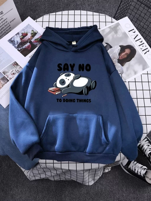 PQzJHoody Sleeping Panda Says No Printing New Womens Hoodie Oversized Warm Female Hoodies Streetwear Fashion Sweatshirts