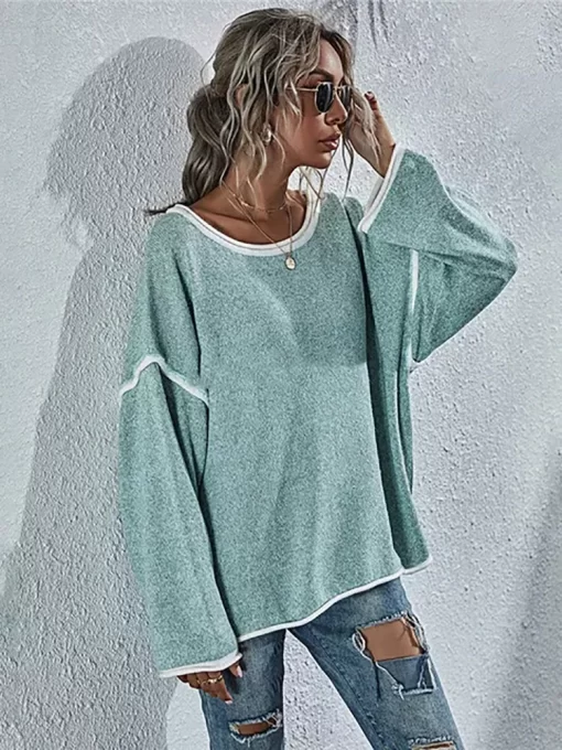 PSiaFitshinling Vintage Oversized Sweater Women Patchwork Loose One Shoulder Jumper Knitwear Fashion Casual Pullover Winter Tops