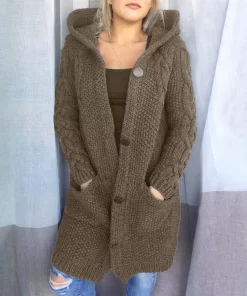PUeCAutumn Winter Ladies Warm Long Sweater Coat 2023 Fashion Women Hooded Thickened Medium Overcoat Female Knitted