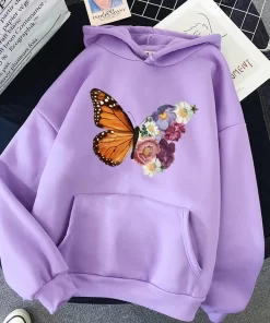 PWTHZOGAA 2021 New Hoodie Butterfly Print Cotton Loose Long Sleeve Pullover Fashion Sporty Plus Size Jacket