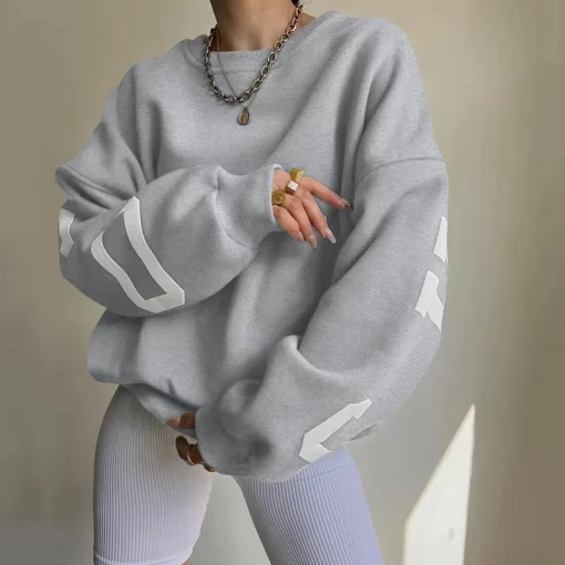 PXvdLetters Printed Sweatshirt Women s Casual Long Sleeve O Neck Loose Streetwear Autumn Winter Fashion Fleece