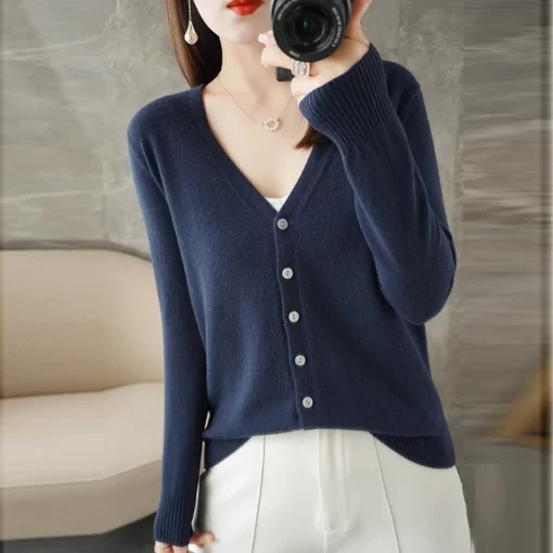 Q9JTSpecial Offer Spring Summer And Autumn V Neck Long Sleeved Knitted Cardigan Women s Loose Fine