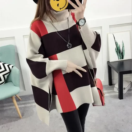 QGqsAutumn Winter Shawl Warm Casual Loose Knitted Tops 2023 Women Pullover Female Sweater Fashion