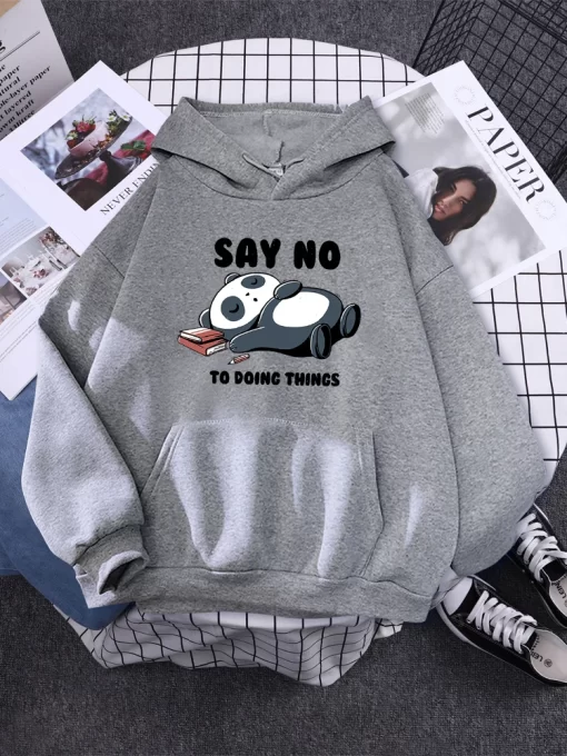 RHYNHoody Sleeping Panda Says No Printing New Womens Hoodie Oversized Warm Female Hoodies Streetwear Fashion Sweatshirts