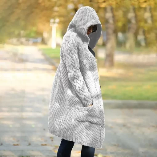 SE3WAutumn Winter Ladies Warm Long Sweater Coat 2023 Fashion Women Hooded Thickened Medium Overcoat Female Knitted
