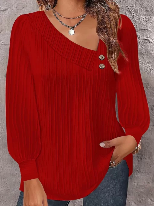 SIwz2023 Autumn Winter New Simple V neck T shirt Women s Solid Color Long Sleeve Shirt