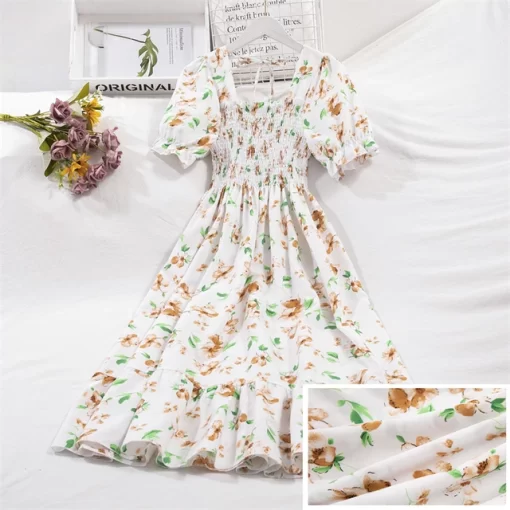 Spring Summer Short Sleeve Chiffon Dresses Fashion Female Elastic Waist Pleated Casual Dress Women A line.jpg 640x640.jpg (1)