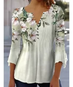 Summer Women s V Neck Button T Shirt Street New Fashion Loose Seven Point Sleeve Shirt.jpg 640x640.jpg (5)