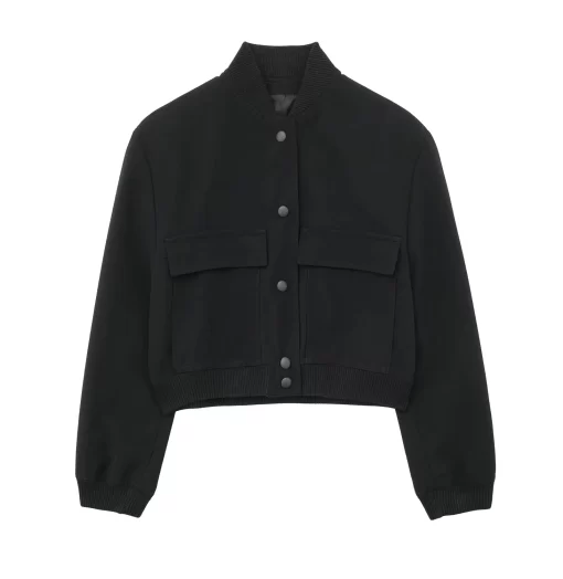 TcEmTRAF Vintage Solid Long Sleeve Bomber Jacket Spring Women Casual Coats Streetwear 2023 Female Elegant Lapel
