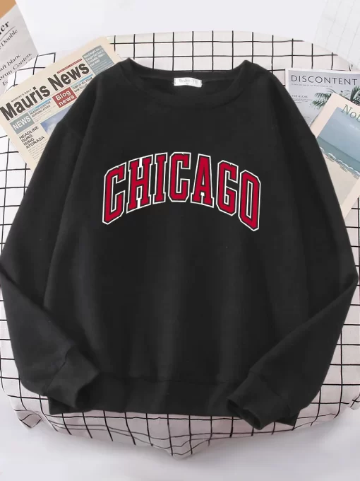 TdkuAmerican City Chicago Hoodies Women simple S XXL Hoodie Loose Street High Quality Sweatshirt hip hop