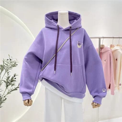 USF4Autumn and Winter Women s Warm Hoodie Sweatshirt Korean Cartoon Embroidery Loose Pullover Clothes Fashion Casual