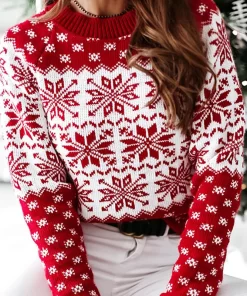 USxNAutumn Winter Christmas Women s Sweater Fashion Knitted Long Sleeve Top Casual White Pullovers Elegant New
