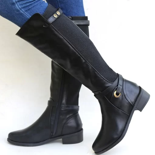 UcjXWomens Chunky Heel Leather Boots Long Booties Knee High Boots For Ladies Winter Shoes Slouchy Boots