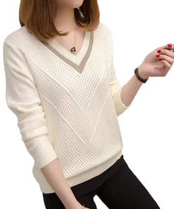 V neck Loose Short Knit Pullover Women Sweater long sleeve Thin Sweater 2023 Spring Autumn Fashion.jpg