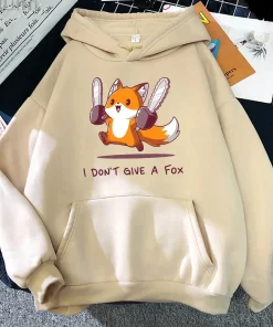 VkTZI Don t Give A Fox Cute Animal Kawaii Hoodie Mens Loose Fleece Pullover Hip Hop