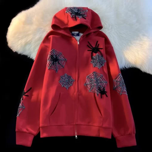 WOS1Fashion Y2K Harajuku Spider Print Extra Large Coat Personalized Women Hoodie Hip Hop Rock Casual Loose
