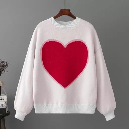 Wa0aNew Autumn Soft Peach Heart Sweater Women Pullovers Winter Korean Valentine s Day Female Knit Love
