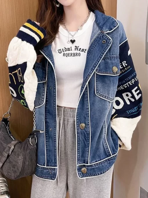 Women Denim Coat For 2023 Spring Autumn New Sweater Coats Loose Korean Style Chic Sweater Knitted.jpg (1)