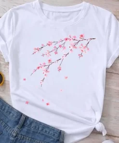 WykVFashion Clothes Summer Spring Flower 90s Tee Ladies Cartoon Clothing Short Sleeve Graphic T Shirt Women