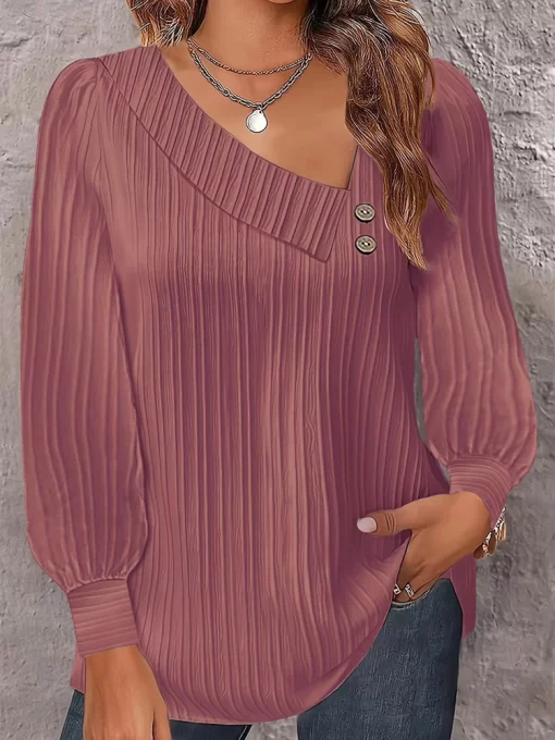 YLx52023 Autumn Winter New Simple V neck T shirt Women s Solid Color Long Sleeve Shirt