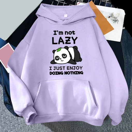 YRHkCute Panda Lazy Print Hoodies Women s Sweatshirt Warm Vintage Pullover For Woman Fashion Korean Blouse