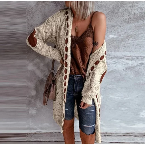 Z8IpMid length Hoodies Cardigan For Women Long Sleeved Knit Sweater Jacket 2023 Autumn Fashion Streetwear Female