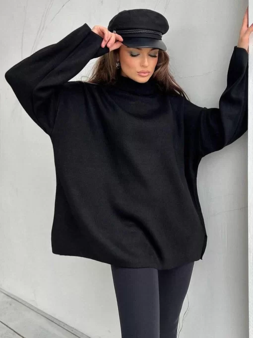 ZhFmWinter Women s Oversize Sweater Turtleneck Black Long Sleeve Autumn White Pullover Vintage Soft Warm Knitted