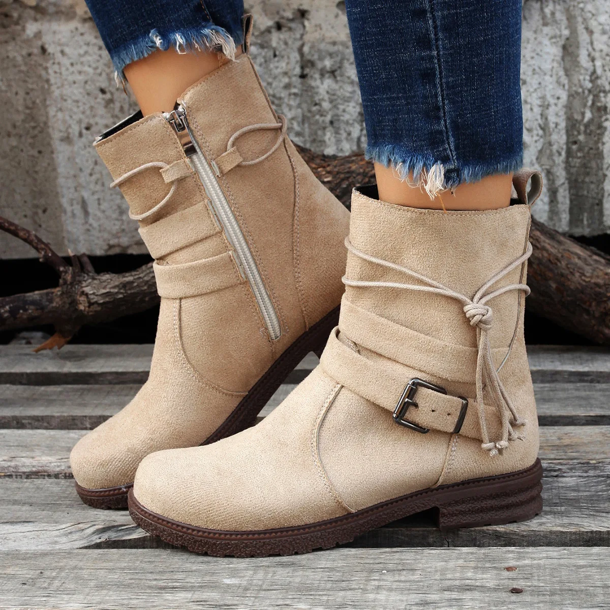 a1nTWomen S Short Boots 2023 Autumn New High Top Casual Shoes Retro Suede Handsome Boots Size