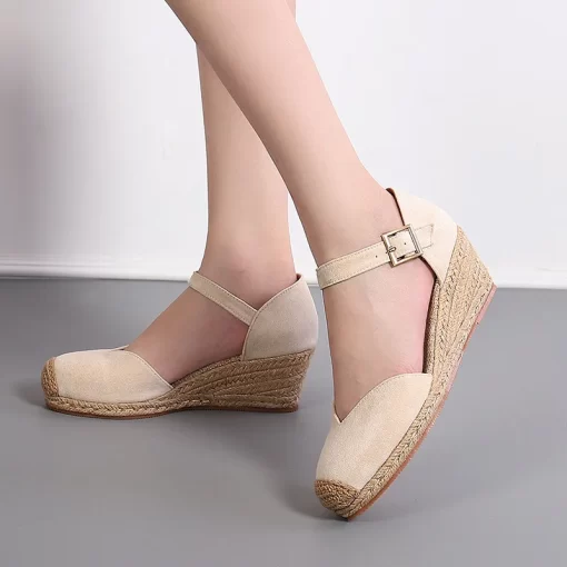 aHsJPlus Size 34 43 Espadrilles Wedge Sandals Shoes for Women Summer Canvas High Heels Platform Rope