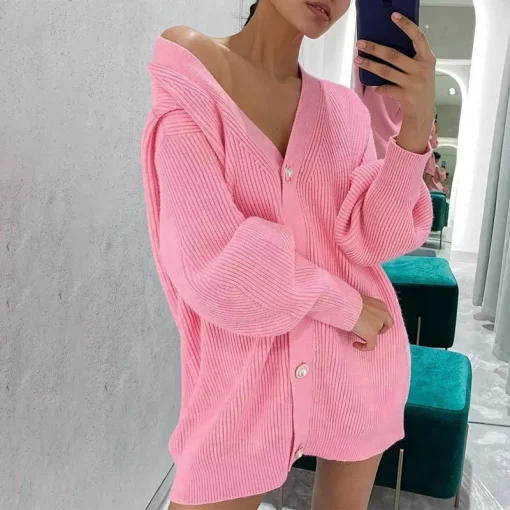 aLJWElegant Knit Sweater Women Autumn 2023 Female Casual Long Sleeve Button Cardigan Knitted Sweaters Coat Winter