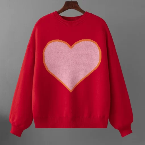 bStYNew Autumn Soft Peach Heart Sweater Women Pullovers Winter Korean Valentine s Day Female Knit Love