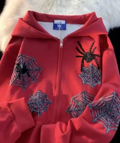 bvuUFashion Y2K Harajuku Spider Print Extra Large Coat Personalized Women Hoodie Hip Hop Rock Casual Loose