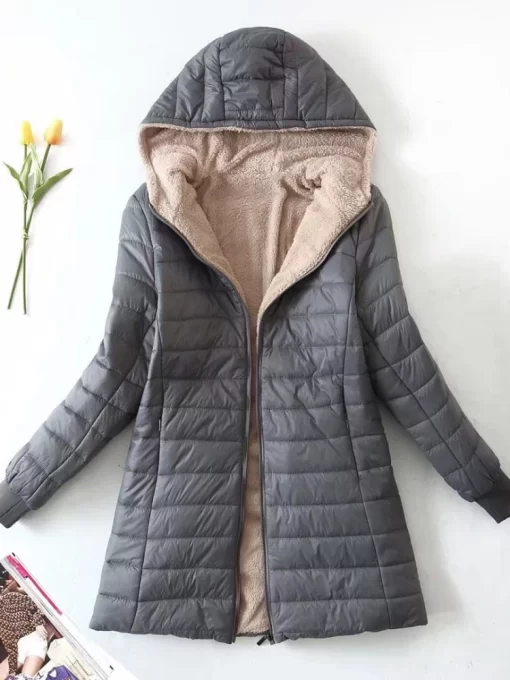 caYxWomen s Jacket Winter New Mid Length Korean Edition Hooded Fit Plus Fleece Cotton Coat Warm