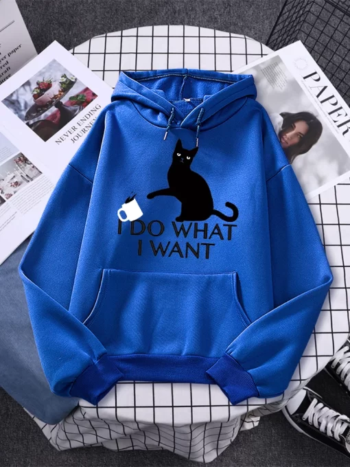 d9gII Do What I Want Black Cat Printing Hoodies Female Fashion Casual Clothing Autumn Fleece Pullover
