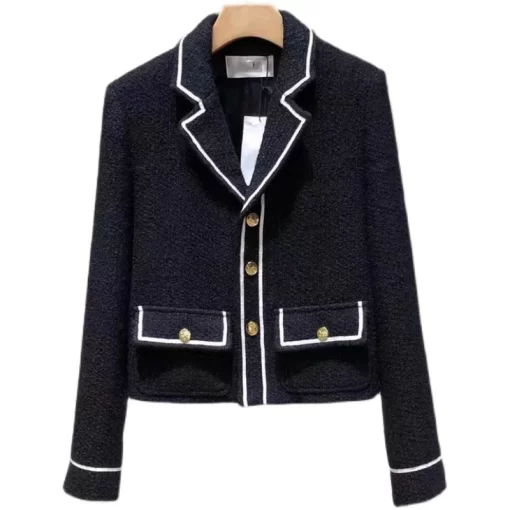eiwDHigh Quality 2023 Autumn Korean Fashion Streetwear Tweed Jacket Coat Women Long Sleeve Vintage Outwear Female