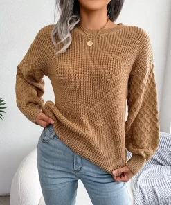 eoYWWomen Casual Lantern Long Sleeve Knitted Pullovers And Sweaters Autumn Winter 2023