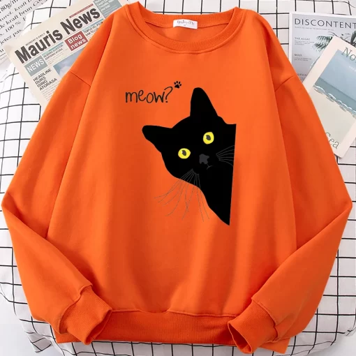 feVsMeow Black Cat Printed Mens Sweatshirts Funny Cute Long Sleeves Casual Personality Clothes Fleece Autumn Warm