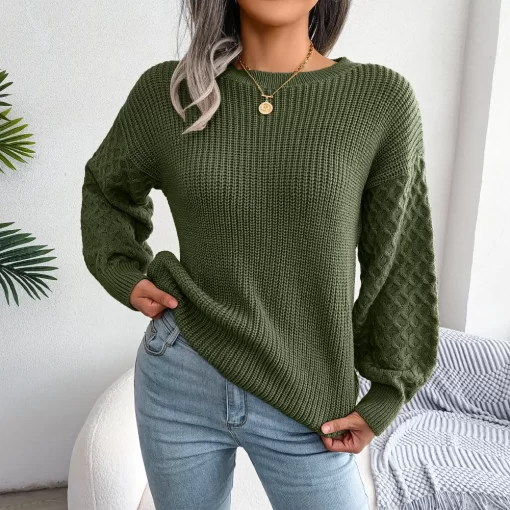 gH5kWomen Casual Lantern Long Sleeve Knitted Pullovers And Sweaters Autumn Winter 2023
