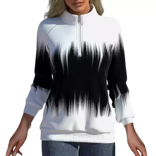 h4IZWomen Sweatshirt with Half Turtleneck Zipper Hoodie Casual Long Sleeve Tops Hooded Luxury Lady Pullover Sweatshirt