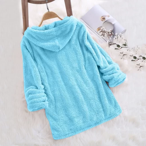 hf4aAutumn Winter Long Sleeve Sweatshirt Hoodies Women Warm Plush Drawstring Hoodies Flannel Thin Pullover Loose Sleepwear