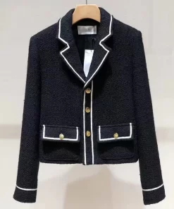htVRHigh Quality 2023 Autumn Korean Fashion Streetwear Tweed Jacket Coat Women Long Sleeve Vintage Outwear Female