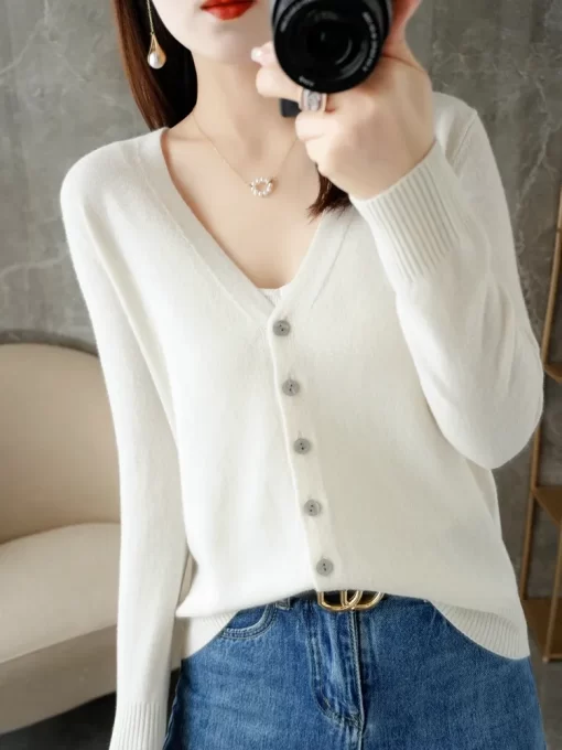hzfCSpecial Offer Spring Summer And Autumn V Neck Long Sleeved Knitted Cardigan Women s Loose Fine