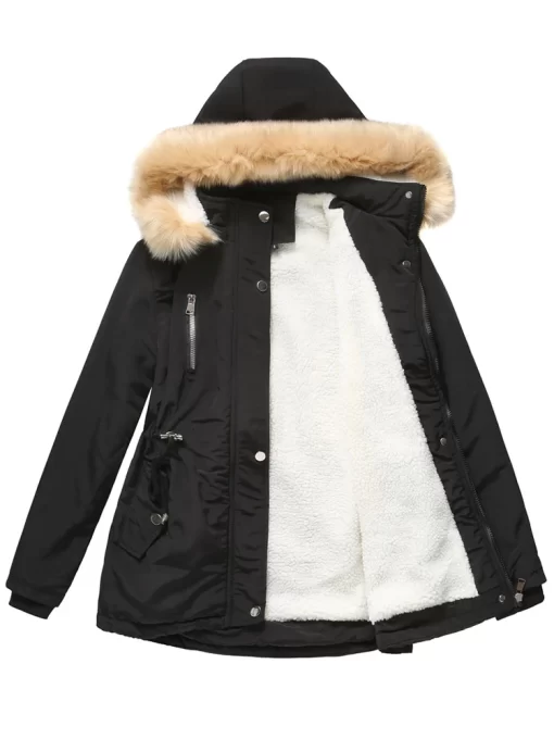 ijpx2023 Women Hooded Thickened Winter Cotton jacket Fashion Removable Hat Outwear Pleated Fleece Coats Pockets Medium