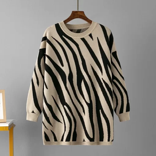 jOjSFashion Zebra Pattern Casual Sweater Women Pullovers Winter New Korean Knit Pullover Sweater O Neck Knit